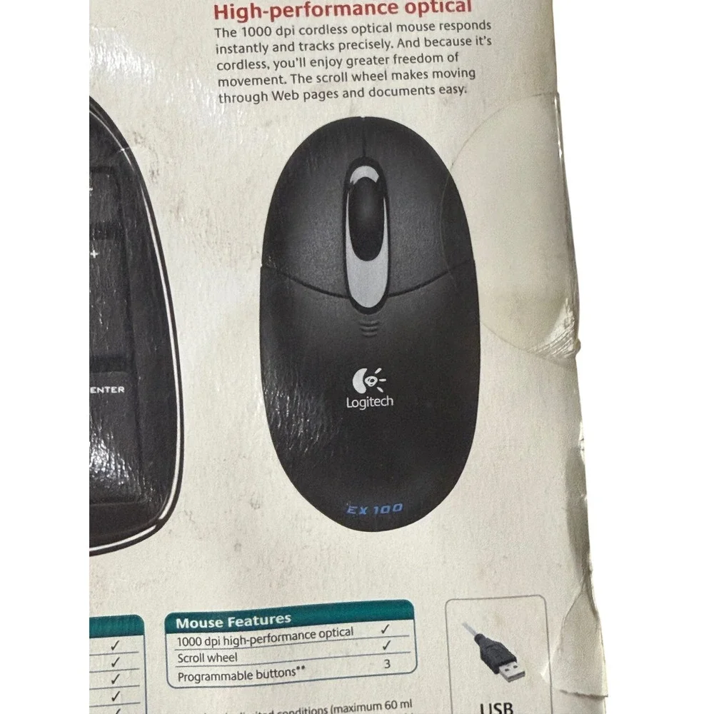 Logitech Cordless Desktop‎ EX 100 Wireless Keyboard & Optical Mouse Bundle Black